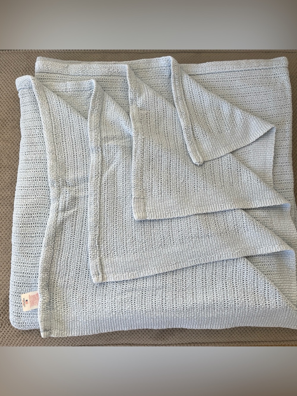 VTG Tennessee Woolen Mills 100% Cotton Blue Blanket 90x90” USA Waffle Weave